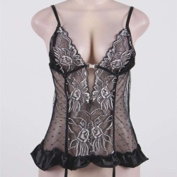Black Sheer Mesh Lace Teddy Lingerie