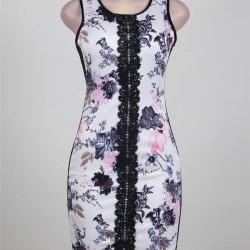 Tempting Print Floral Sleeveless Bodycon Dress