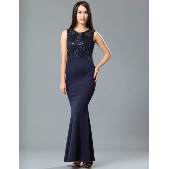 Dark Blue Ruffle Open Back Maxi Dress Dark Blue Ruffle Open Back Maxi Dress