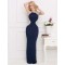 Navy Shimmering Sequins Pleated Maxi Dress