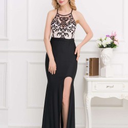 Black Embroidery Halter Evening Gown