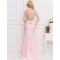Pink Open Back Golden Strap Ruffle Evening Dress