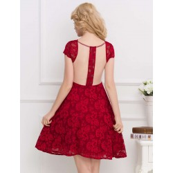 Lace Elegant Round Neck Red Bodycon Dress Lace Elegant Round Neck Red Bodycon Dress