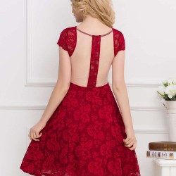 Lace Elegant Round Neck Red Bodycon Dress