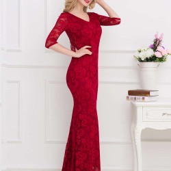 Backless Half Sleeve Red Long Dress