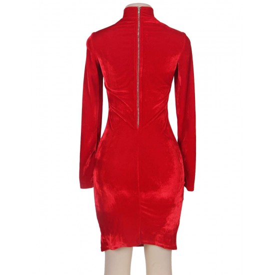 Velvet Sexy Round Neck Red Bodycon Dress Velvet Sexy Round Neck Red Bodycon Dress