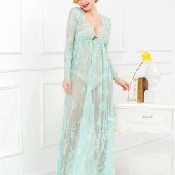 Green and Nude Lace Long Sleeve Maxi Dress