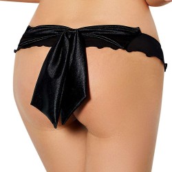 Black Mesh Big Bow Ruffled Thong