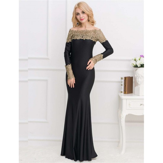 Boat Neck Khaki Lace Evening Gown Boat Neck Khaki Lace Evening Gown