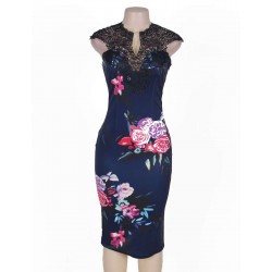 Elegant V-neck Print Bodycon Dress 