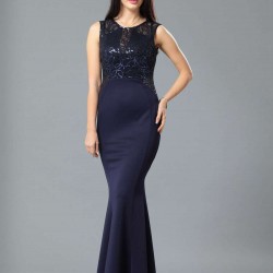 Dark Blue Ruffle Open Back Maxi Dress