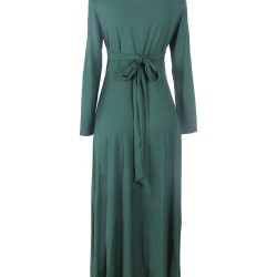 Emerald Belted V Neck Back Maxi Dress