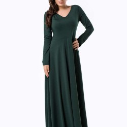 Emerald Belted V Neck Back Maxi Dress