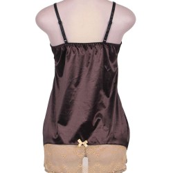 Satin Gold Lace Detail Brown Babydoll