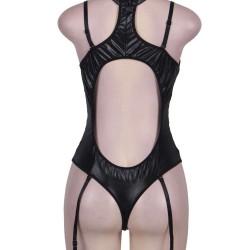 Black Vinyl and Lace Garter Teddy Black Vinyl and Lace Garter Teddy