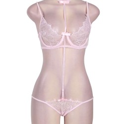 Strappy Pink Lace Bra Set With Mask