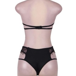 Plus Size Black Halter Sexy Bra Set With Eyelash Plus Size Black Halter Sexy Bra Set With Eyelash