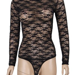 Black Sheer Long Sleeve Lace Teddy