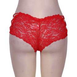 Red Sexy Strappy Floral Lace High Waist Panty