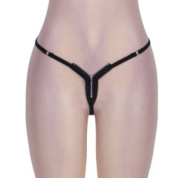 Zip Front Sexy Black Thong Knickers