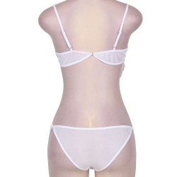 Plus Size White Mesh Bra Set