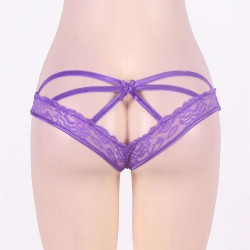 Open Crotch Caged Back Purple Lace Panty