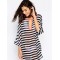 Kimono Sleeve Chiffon Black  White Striped Beachwear