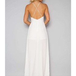 Elegant White Embroidery Backless Long Dress