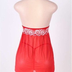Red Lace stitching Halter Open Back Sleepwear 