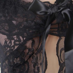 Black Floral Sheer Lace Fly-Away Plus Size Babydoll