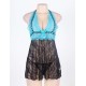 Halter Sheer Blue And Black Lace Plus Size Babydoll Halter Sheer Blue And Black Lace Plus Size Babydoll