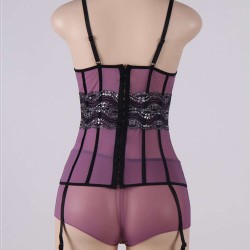 Purple Mesh And Metallic Lace Babydoll