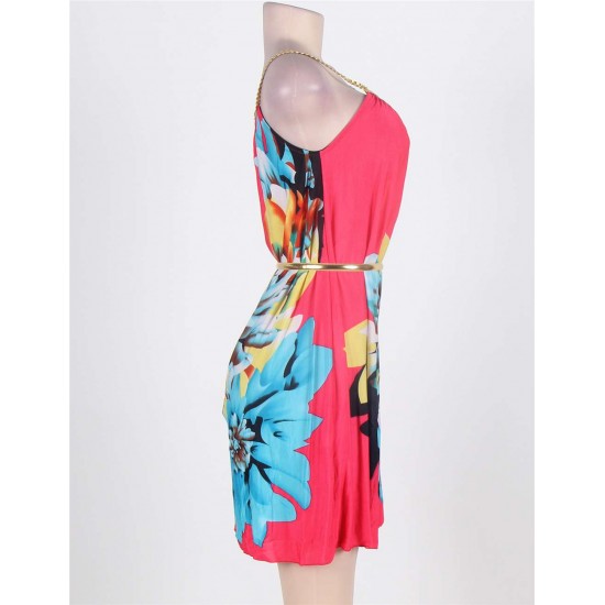 On Sale Multi Flowers Ladies Fashion Dress With belt On Sale Multi Flowers Ladies Fashion Dress With belt