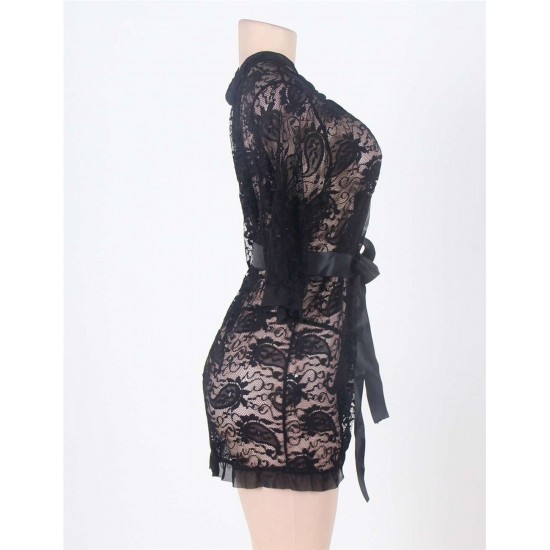 Black Half Long Sleeve Lace Plus Size Women Lingerie Black Half Long Sleeve Lace Plus Size Women Lingerie