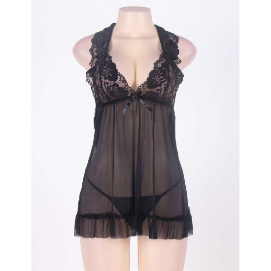 Black Sheer Lace Halter Open Back Lingerie Black Sheer Lace Halter Open Back Lingerie