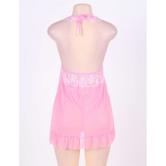 Plus Size Pink Halter Floral Bra Babydoll Plus Size Pink Halter Floral Bra Babydoll