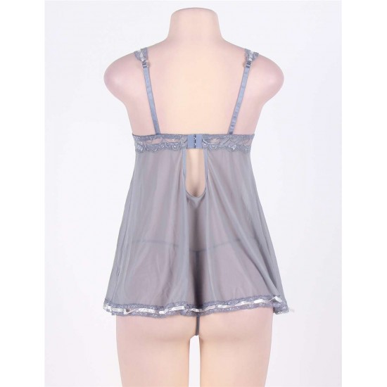 Pretty In Periwinkle Grey Babydoll With G string Pretty In Periwinkle Grey Babydoll With G string