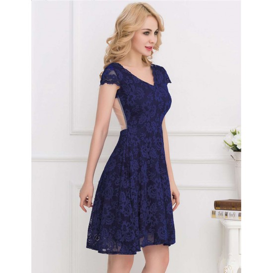 Lace Round Neck Elegant Blue Bodycon Dress Lace Round Neck Elegant Blue Bodycon Dress