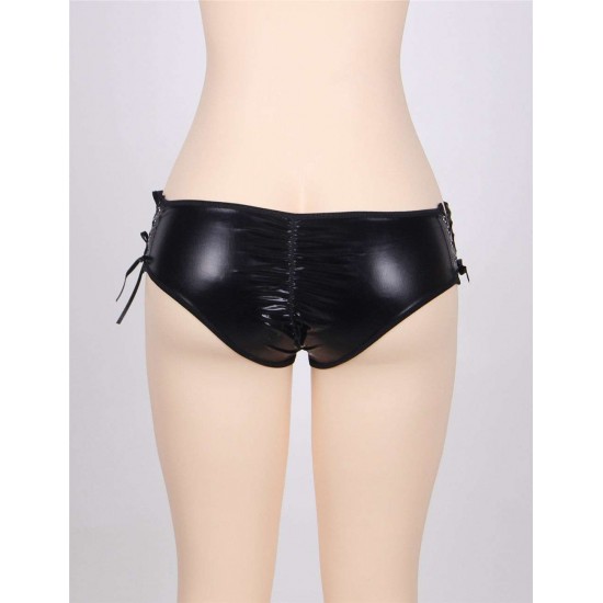 Plus Size Black Open Crotch Leather Panty Plus Size Black Open Crotch Leather Panty