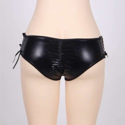 Leather Open Crotch Strappy Black Panty