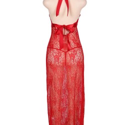Red Backless Halter Long Dress