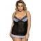 Black Transparent Plus Size Polka Dot Babydoll With Lace Trim