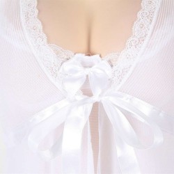 White Mesh Bell Sleeve Robe And Babydoll Set