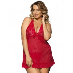 Lace Patchwork Red Halter Plus Size Babydoll Dress Lace Patchwork Red Halter Plus Size Babydoll Dress