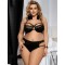 Plus Size Black Halter Sexy Bra Set With Eyelash