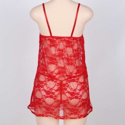 On Sale Sheer Red Lace Plus Size Babydoll With G-String