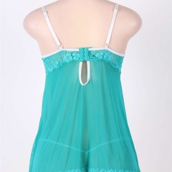 Blue Lace Patchwork Mesh Sexy Babydoll Set 