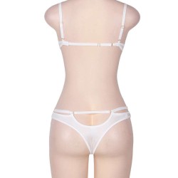White Eyelash Lace Girdle  2pcs Bra Set