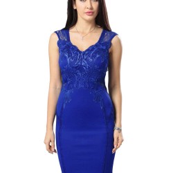 Blue Deluxe Decals Fashion Dress Lace Bodycon