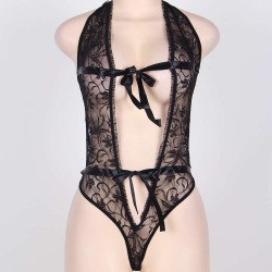 Sexy Black Lace Deep V Teddy Lingerie